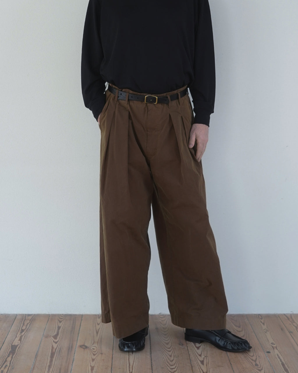 Oiled Wax Washed Moleskin Wide Baggy Pants <#camel>