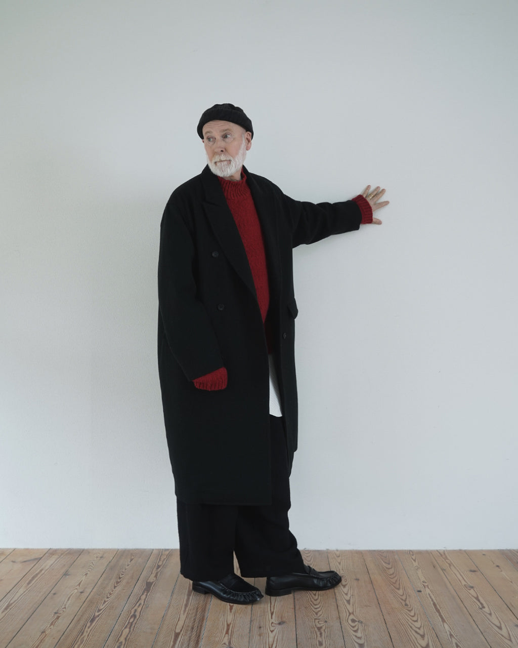 Wool Blend Double-Breasted Long Coat <#black>