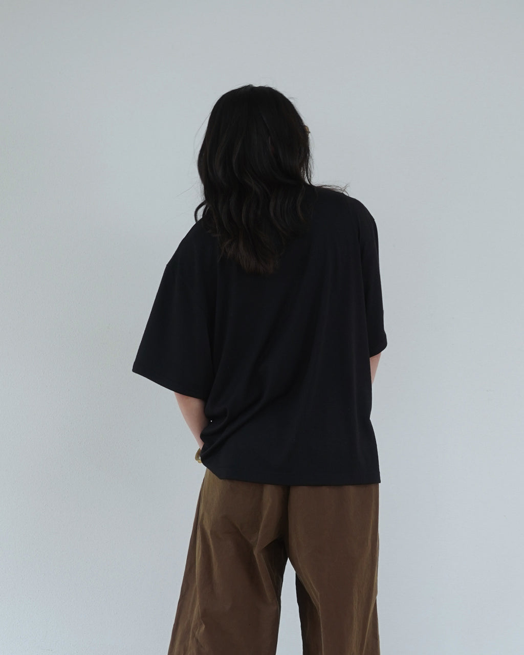 Super100s WOOL Plating Jersey S/S Logo TEE <#black>