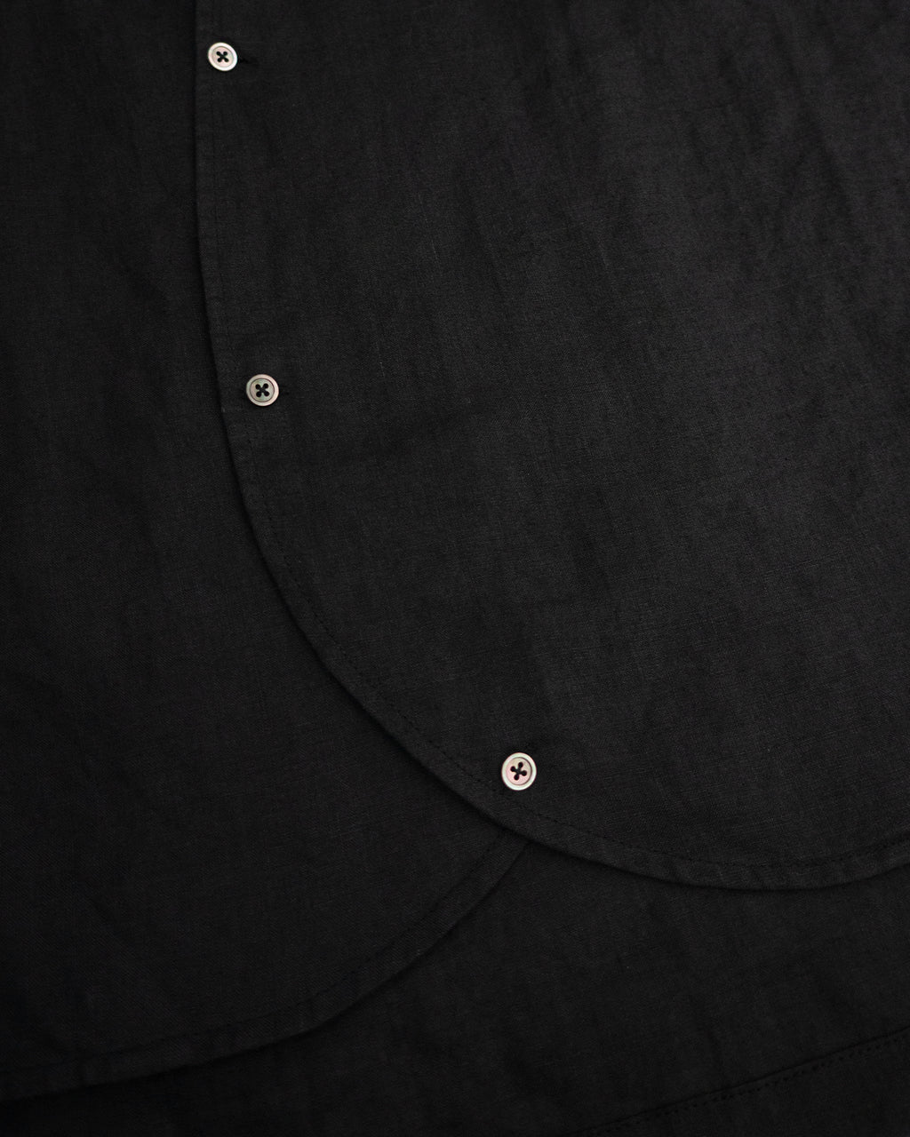Linen Band Collar Round Slit Long Officer Shirt <#black>