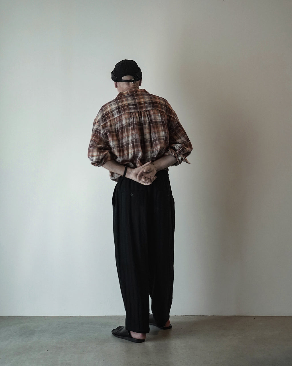 Linen Herringbone Button-Fly Easy Sarouel Pants <#black>