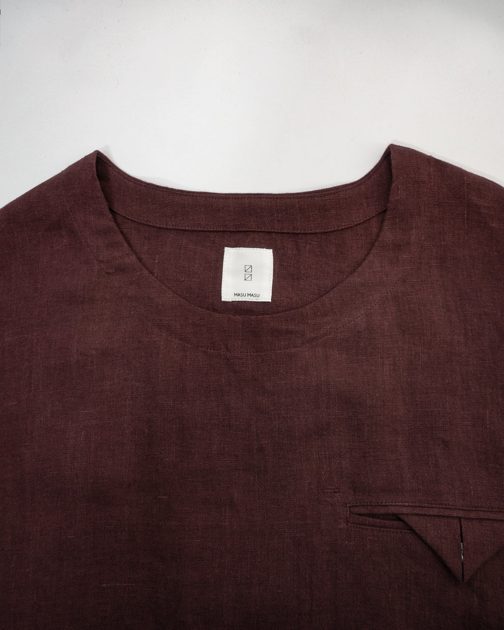 French Linen Side Shirring Long-Sleeve Pullover<#burgundy>