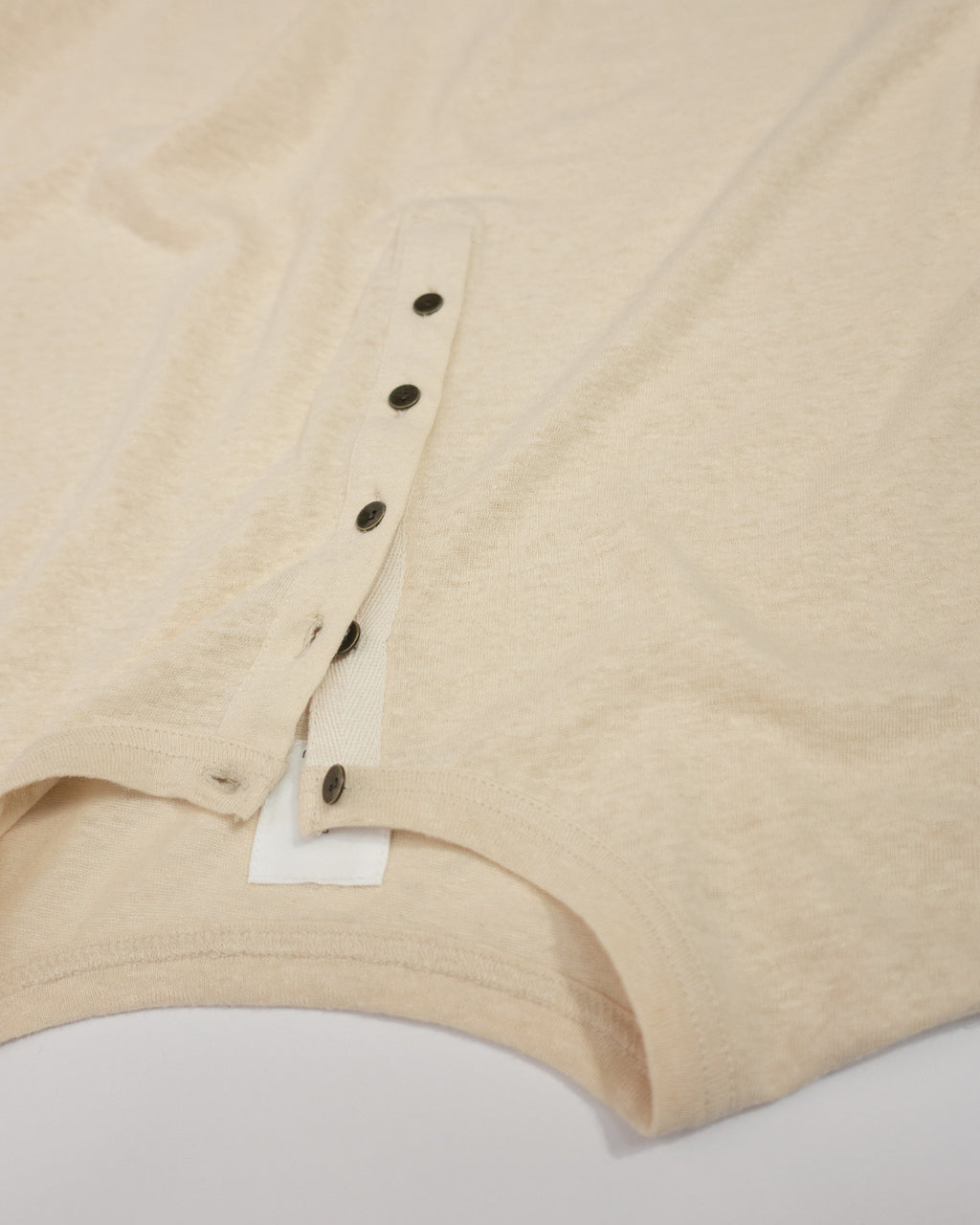 Linen Jersey Henley Neck Middle Length L/S Tee <#ivory>
