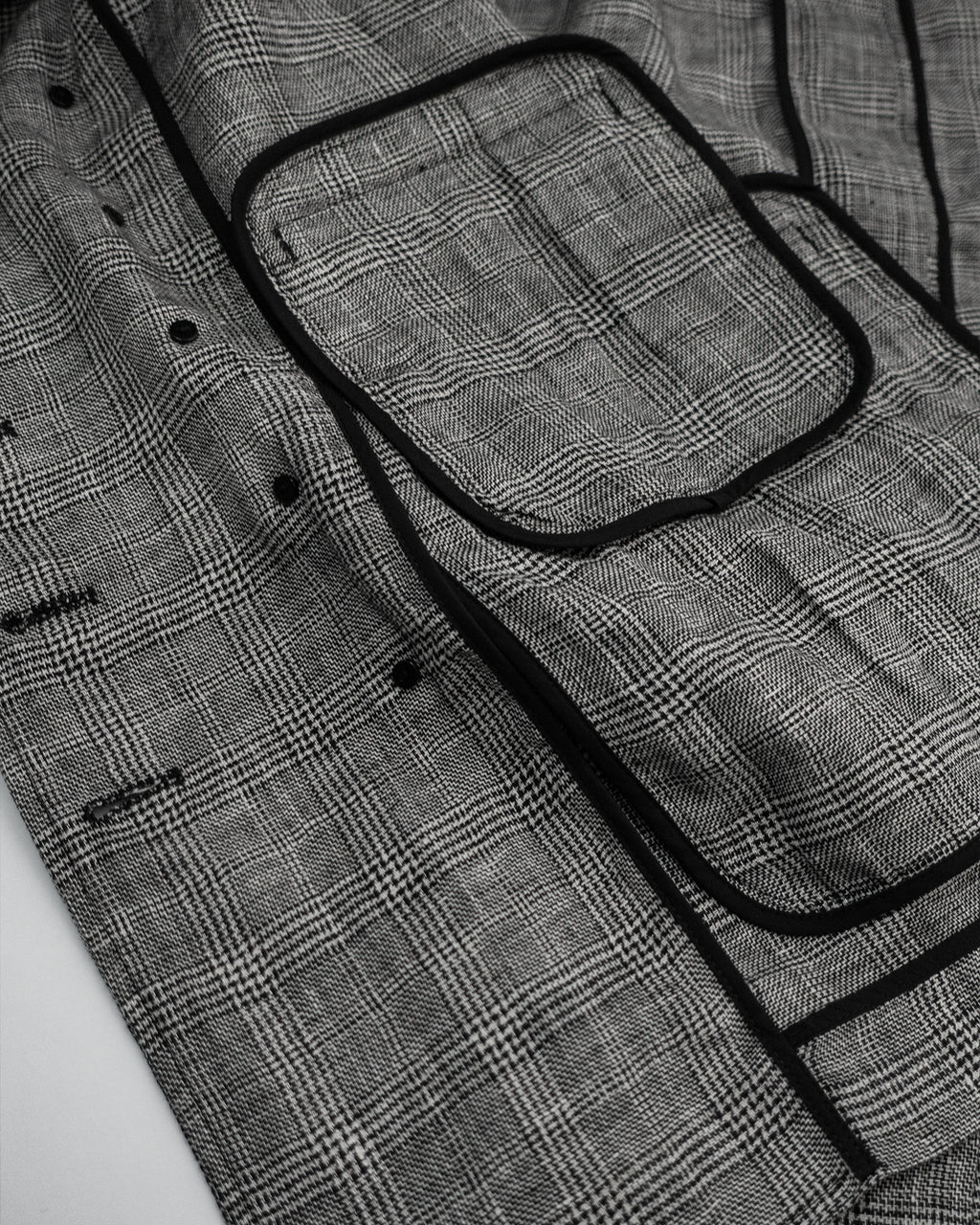 Glen Check Linen Back-Open Button Design Semi-Double Jacket <#glen check>