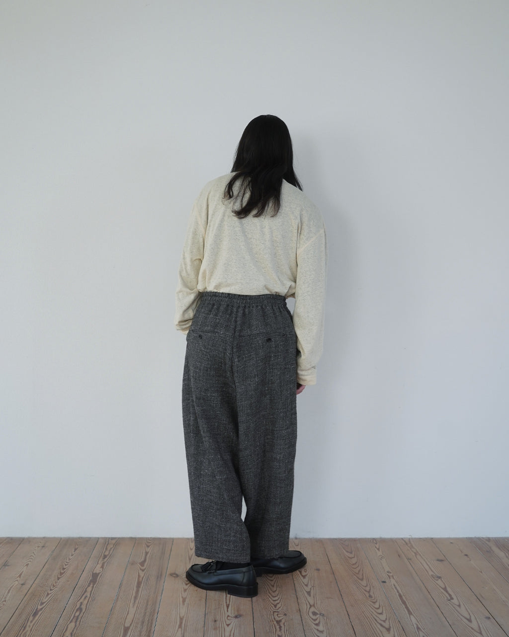 Shetland Wool Linen Rope Belt Easy Sarouel Pants <#charcoal>