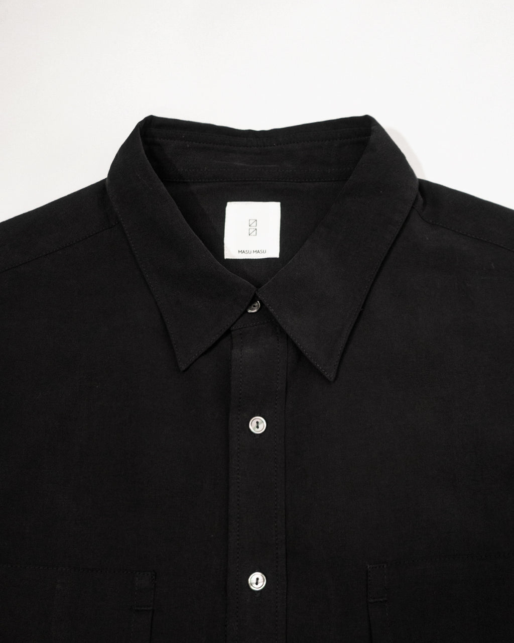 Linen-Tencel Double Pocket Regular Collar Over Shirt <#black>