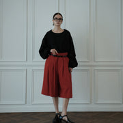 High Waist 2 Tuck Wide Half Trousers.