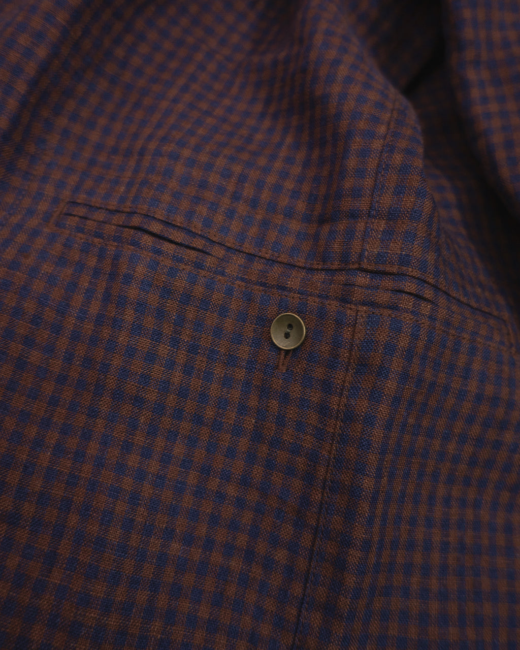 Wash Linen Open Collar 3/4 Sleeve Sleeping Shirt <#brown×navy>