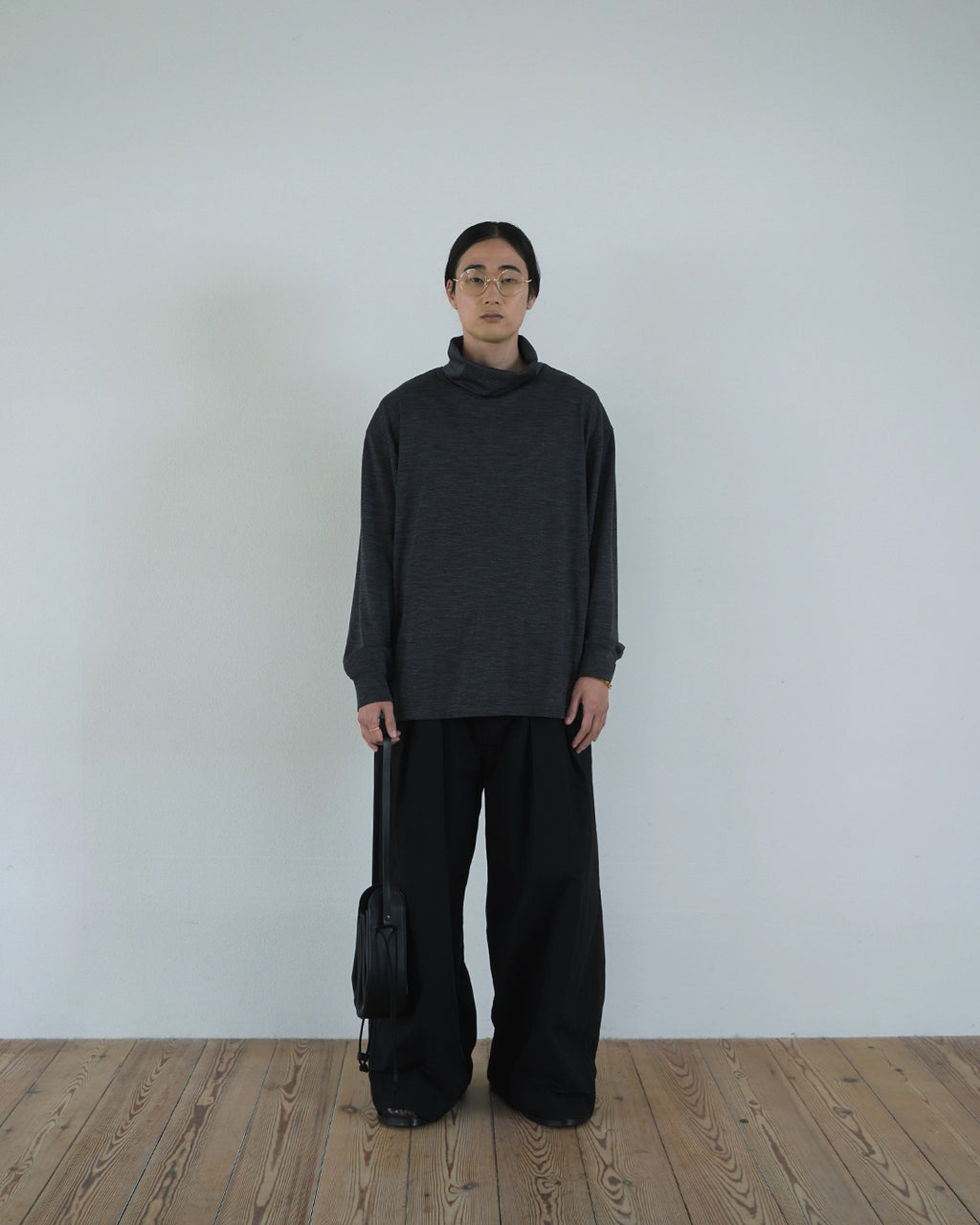 Super100s WOOL Plating Turtleneck L/S Logo TEE <#heather gray>