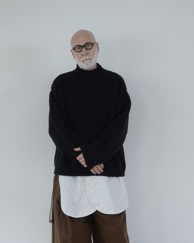 Wool Blend High Neck Hand-like Knit / Sweater <#black>