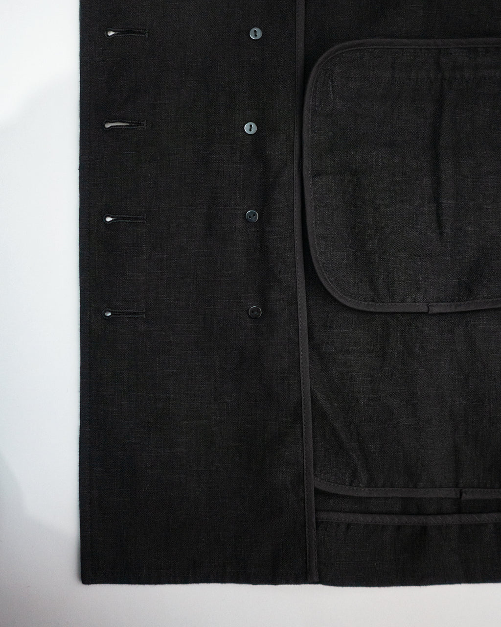 French Linen Back-Open Button Design Semi-Double Jacket <#black>