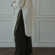 Key Neck Side Slit Long Length Pullover Shirt.