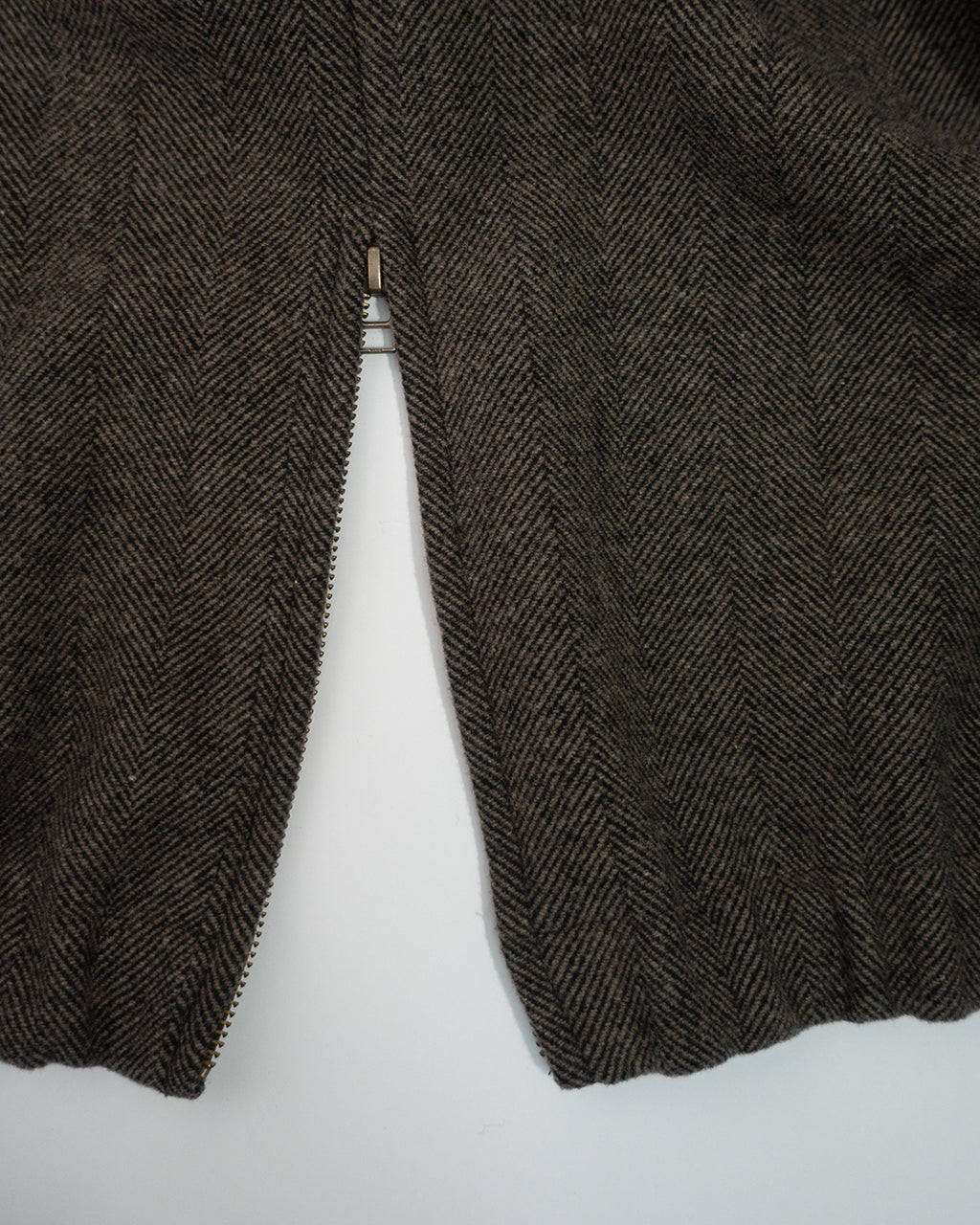 Wool Blend Herringbone Tweed Volume Zip Blouson <#brown>