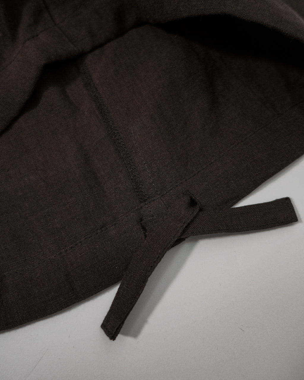 Wash Linen Band Collar Long-Sleeve Jumpsuit <#brown>