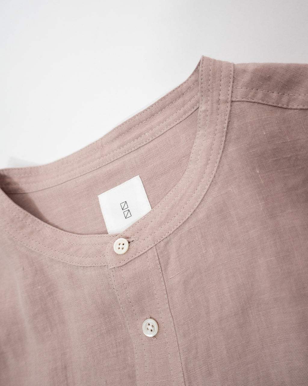 Wash Linen Band Collar Henley Neck Like Half Sleeve Atelier Shirt <#smoke pink>