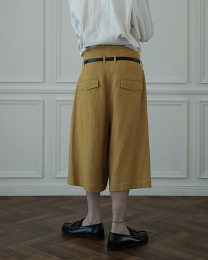 High Waist 2 Tuck Wide Half Trousers〈 000012-03 〉