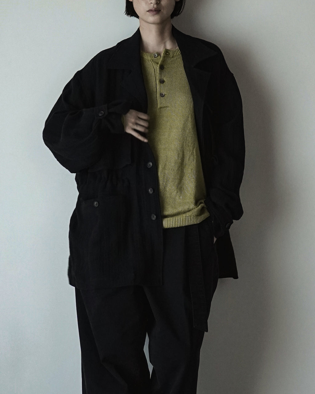 Linen Herringbone M-43 Field Jacket <#black>