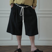 High Waist 2 Tuck Wide Half Trousers.