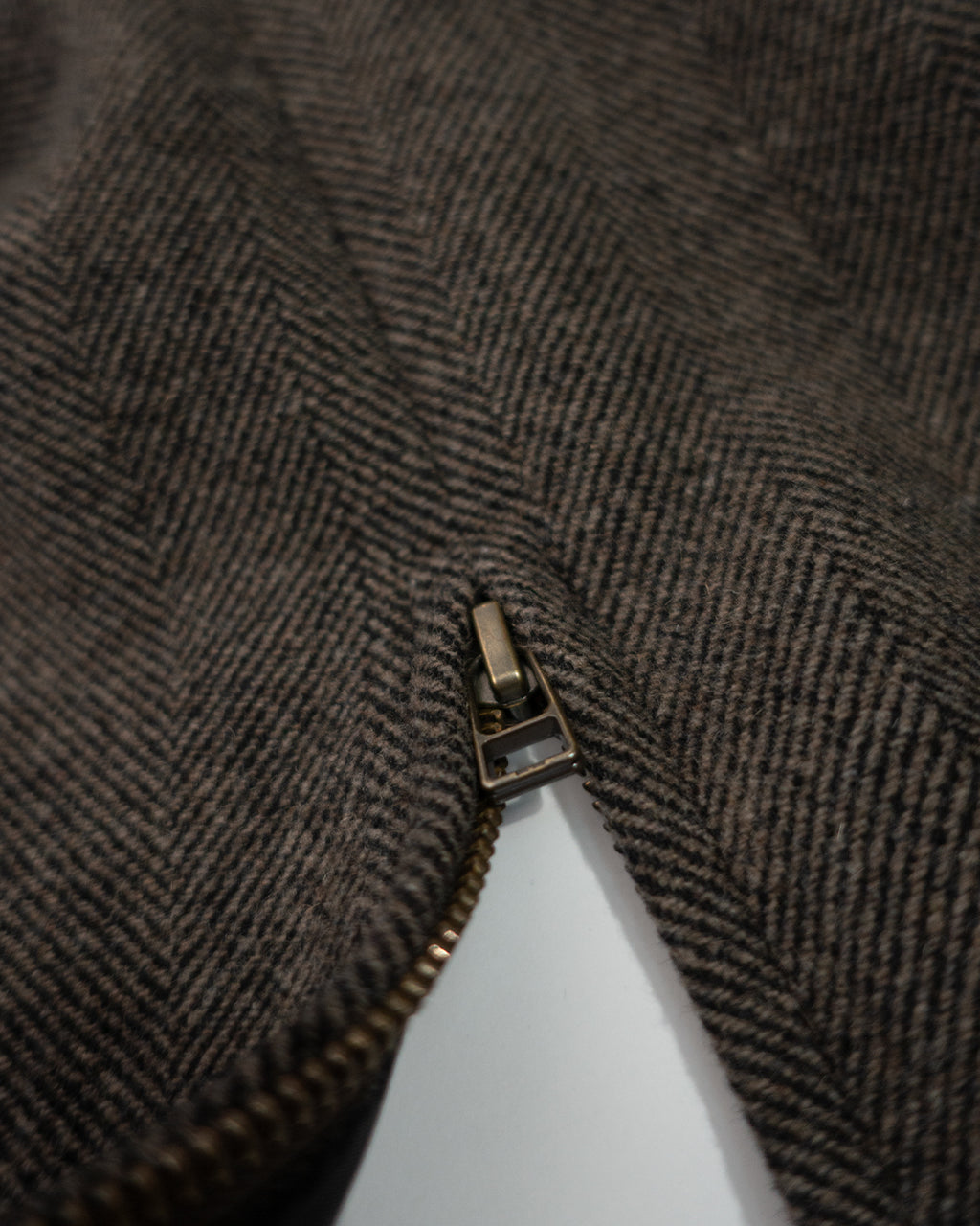 Wool Blend Herringbone Tweed Volume Zip Blouson <#brown>