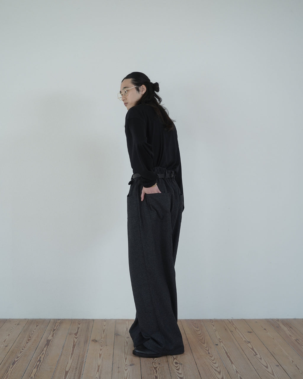 Wool Blend Tweed Double-Knee Painter's Work Pants <#black>