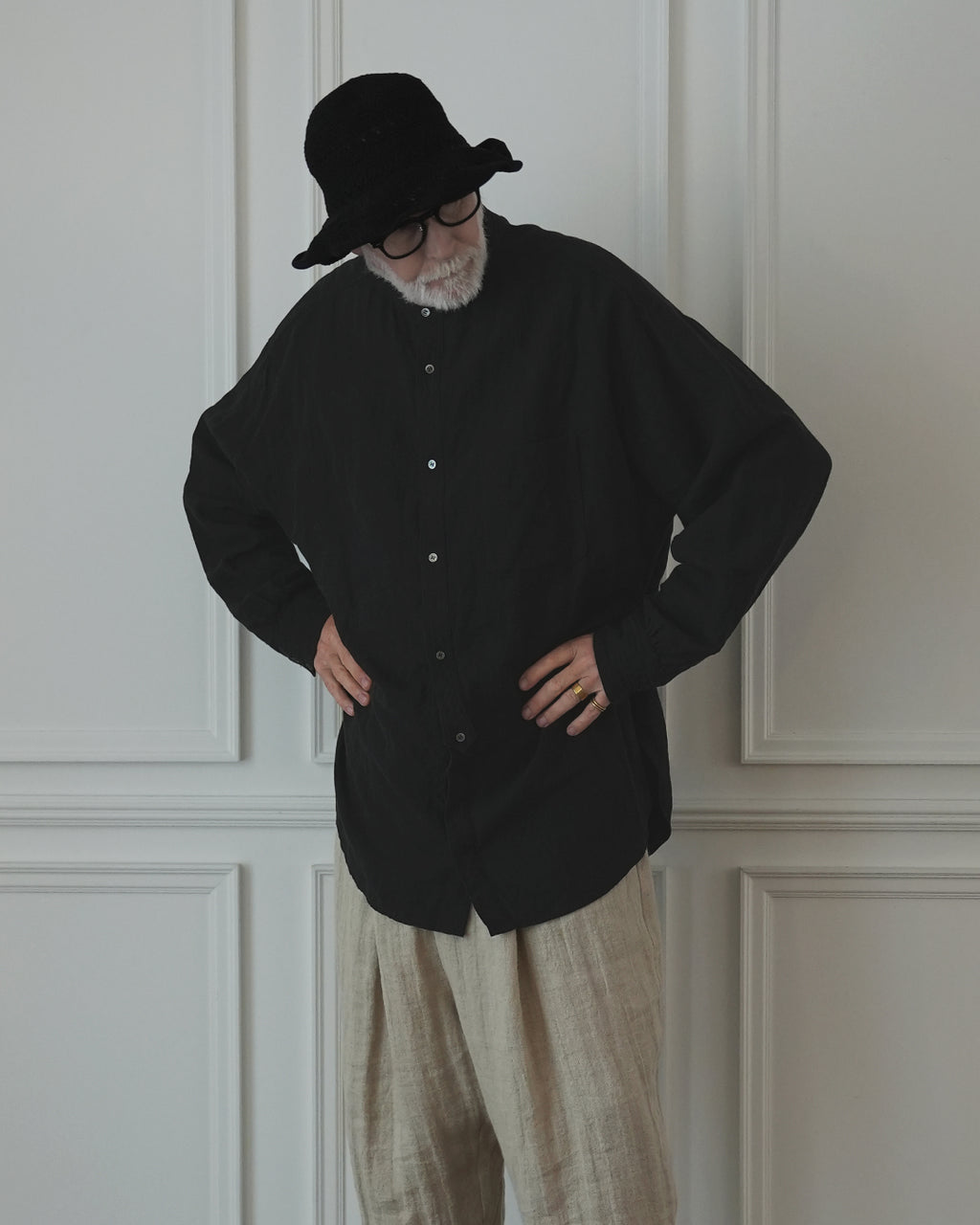 Band Collar Henley Neck Like Atelier Shirt.