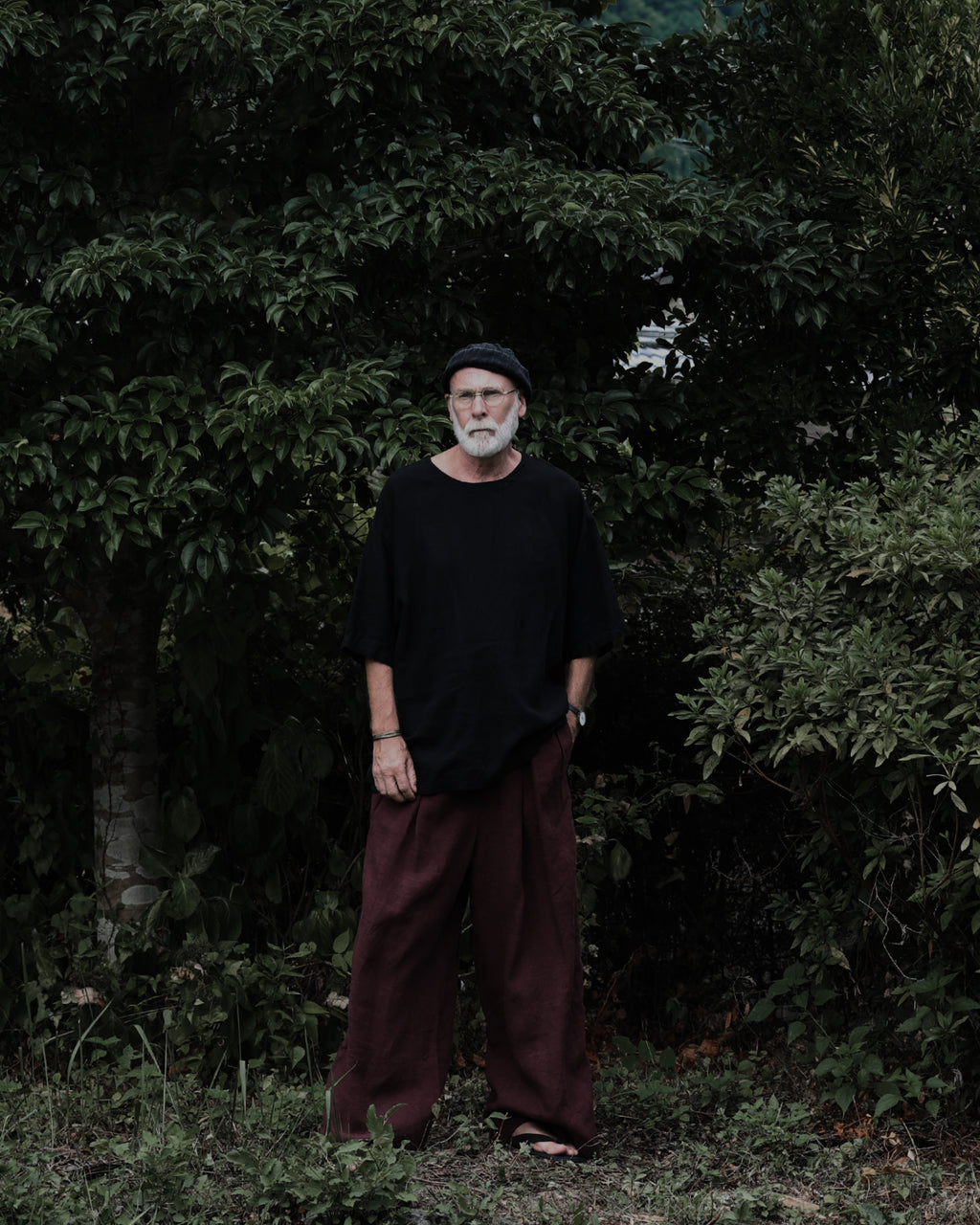 French Linen Crew Neck Half Sleeve Oversized Pullover <#black>