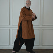 Key Neck Side Slit Long Length Pullover Shirt.