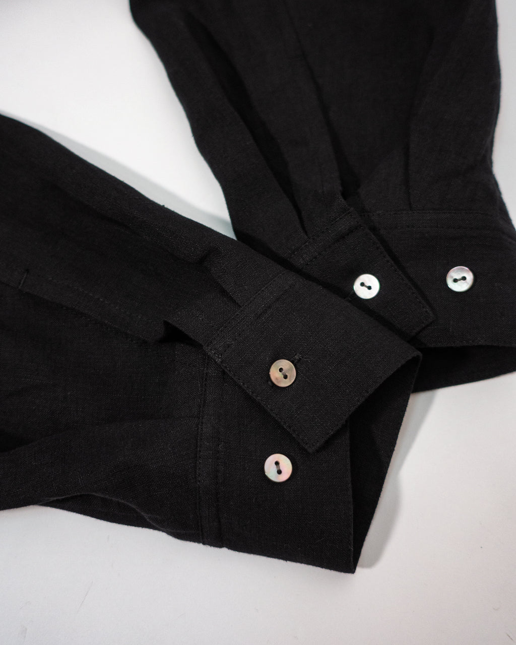Wash Linen Band Collar Long-Sleeve Jumpsuit <#black>