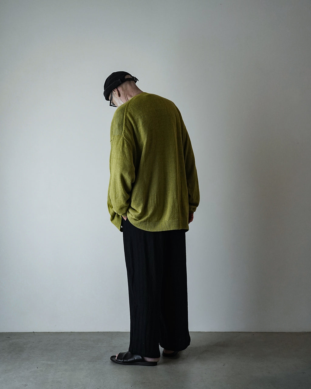 Linen Mid-Gauge V-Neck Knit Gown Cardigan <#yellow>