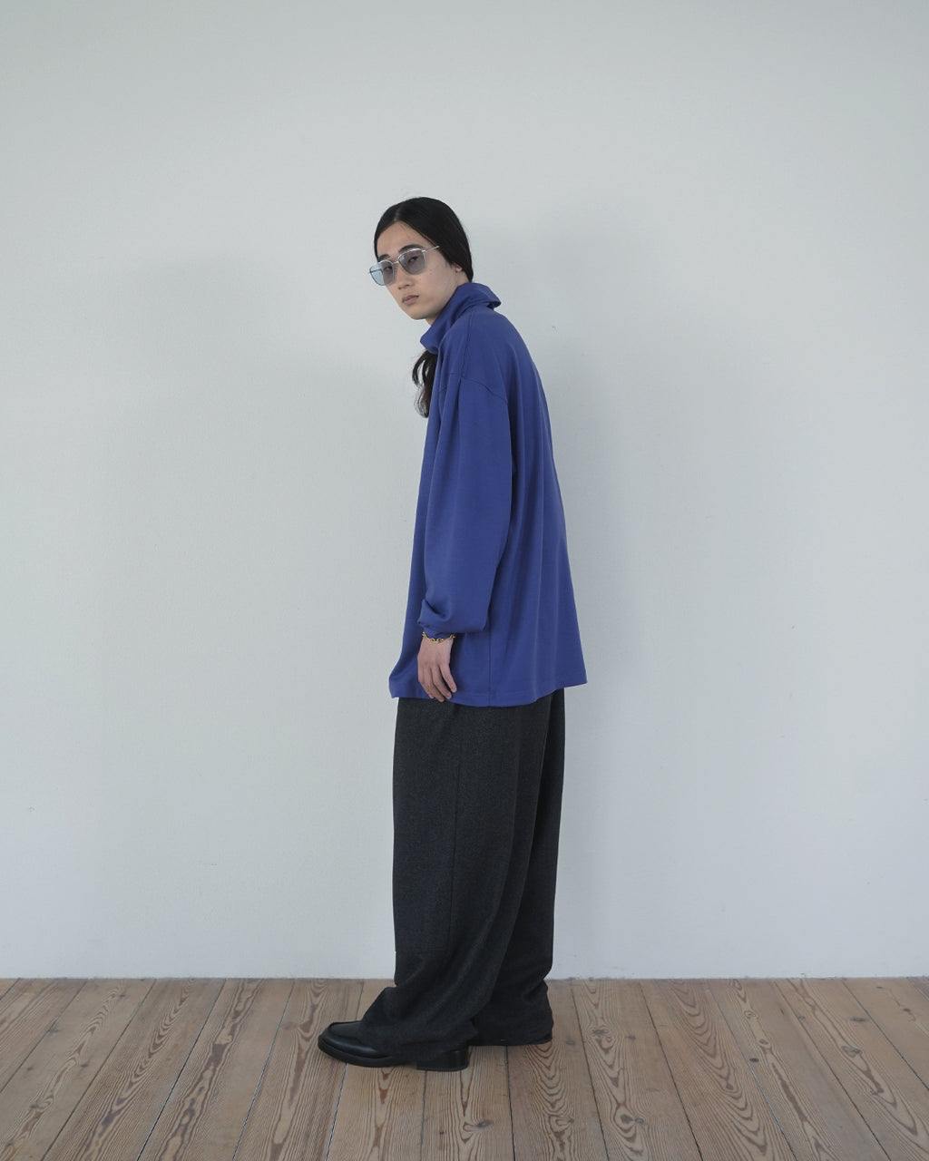 Super100s WOOL Plating Turtleneck L/S Logo TEE <#royal blue>