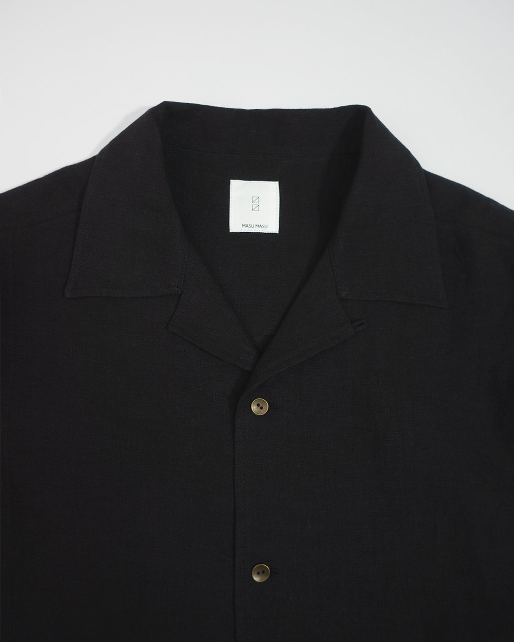 Wash Linen Open Collar 3/4 Sleeve Sleeping Shirt <#black>