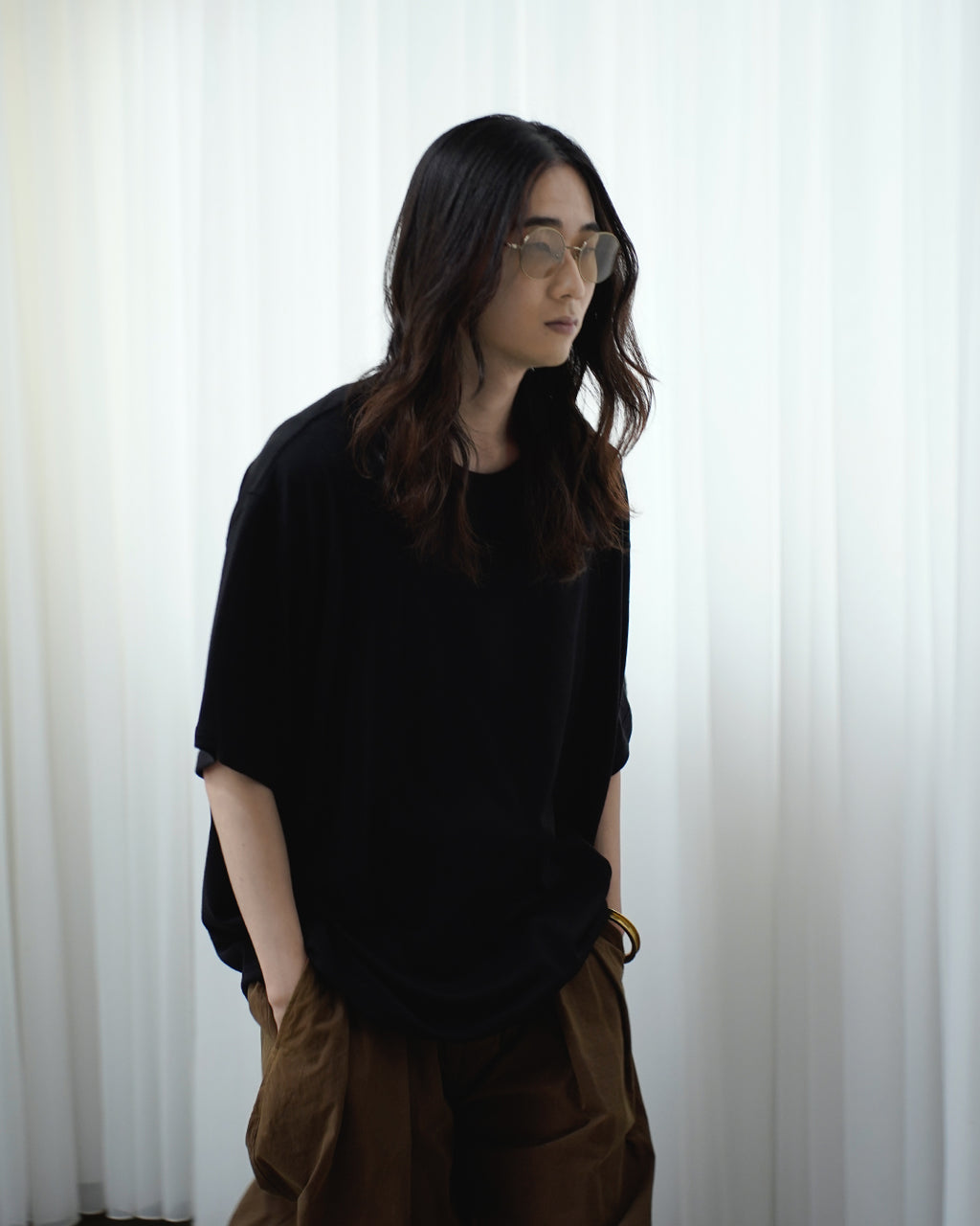 Super100s WOOL Plating Jersey S/S Logo TEE <#black>