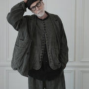 Back-Open Peak Lapel Double-Breasted Over Jacket.