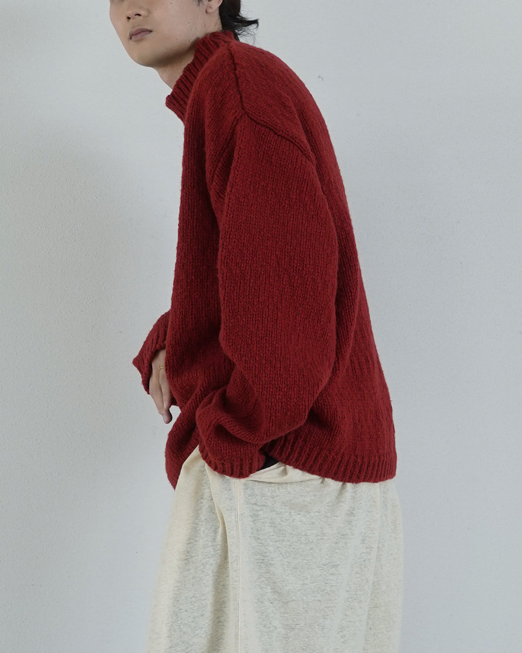 Wool Blend High Neck Hand-like Knit / Sweater <#red>