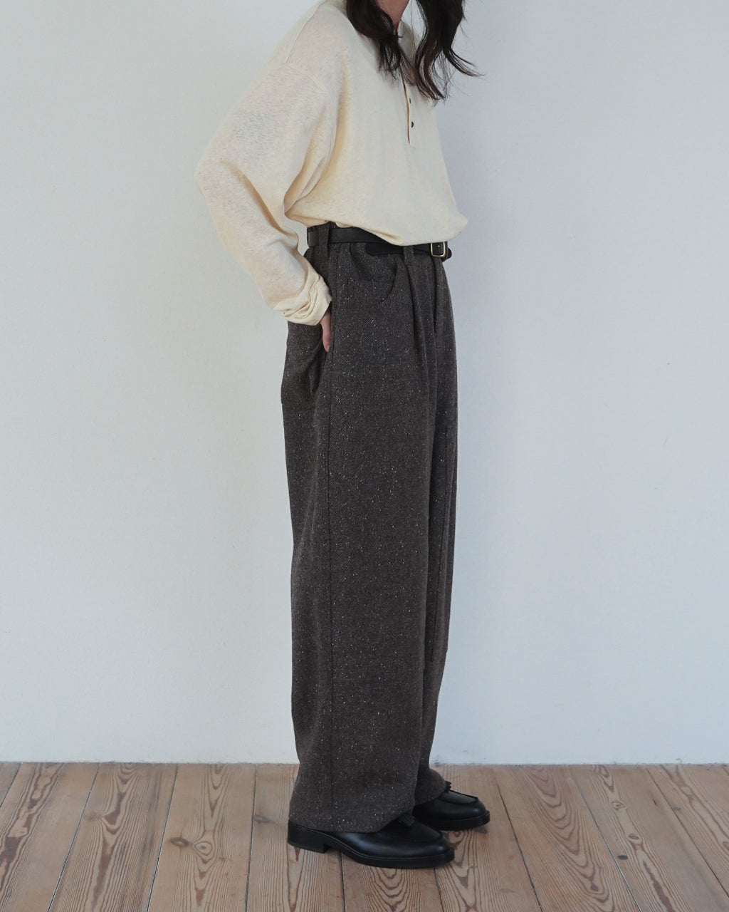 Wool Blend Tweed Double-Knee Painter's Work Pants <#brown>
