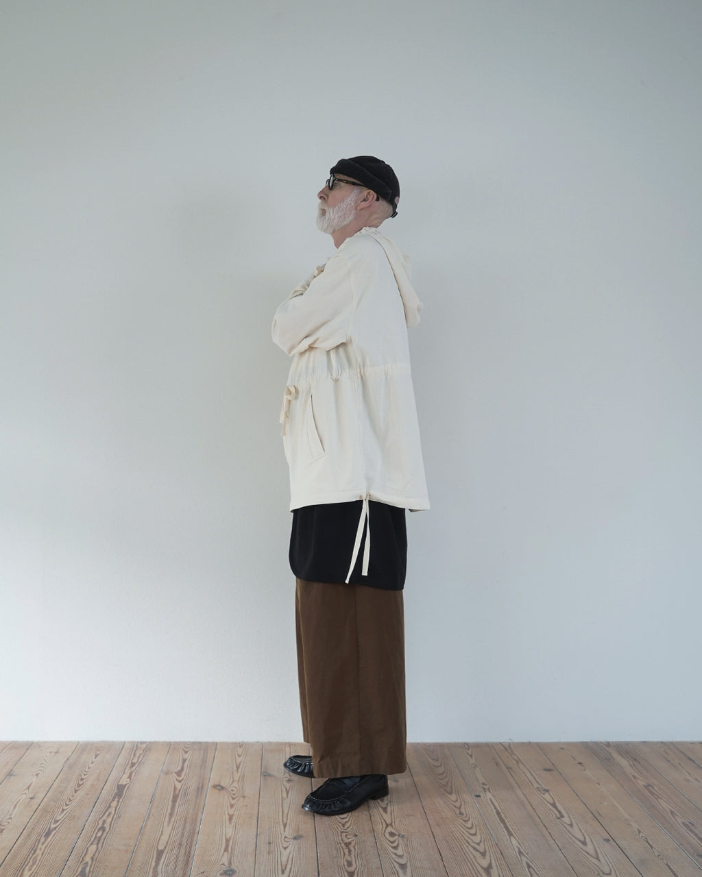 Brushed Cotton Flannel Biowash French Anorak Parka <#ivory>