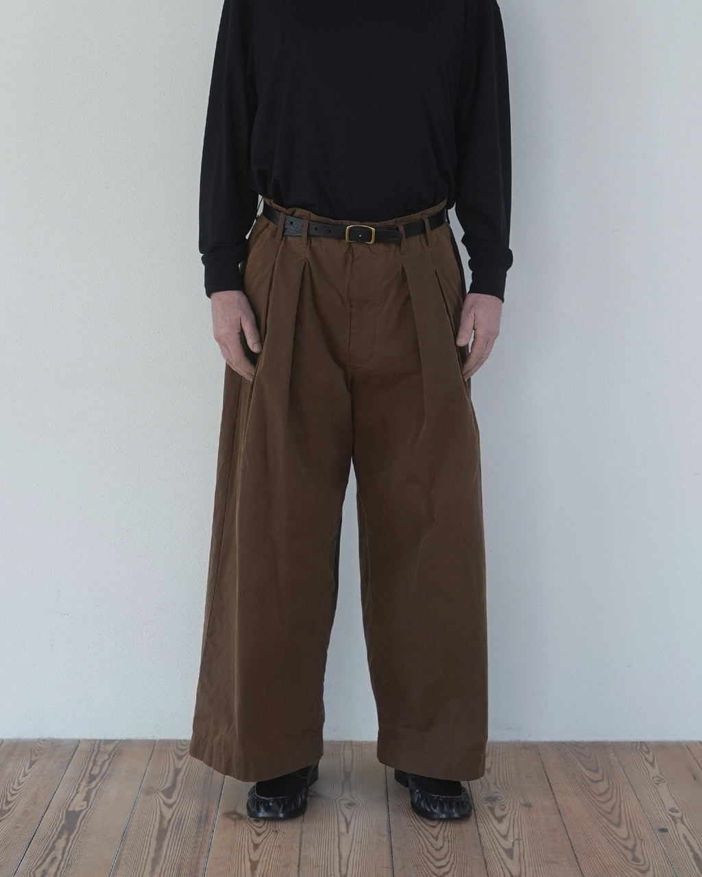 Oiled Wax Washed Moleskin Wide Baggy Pants <#camel>