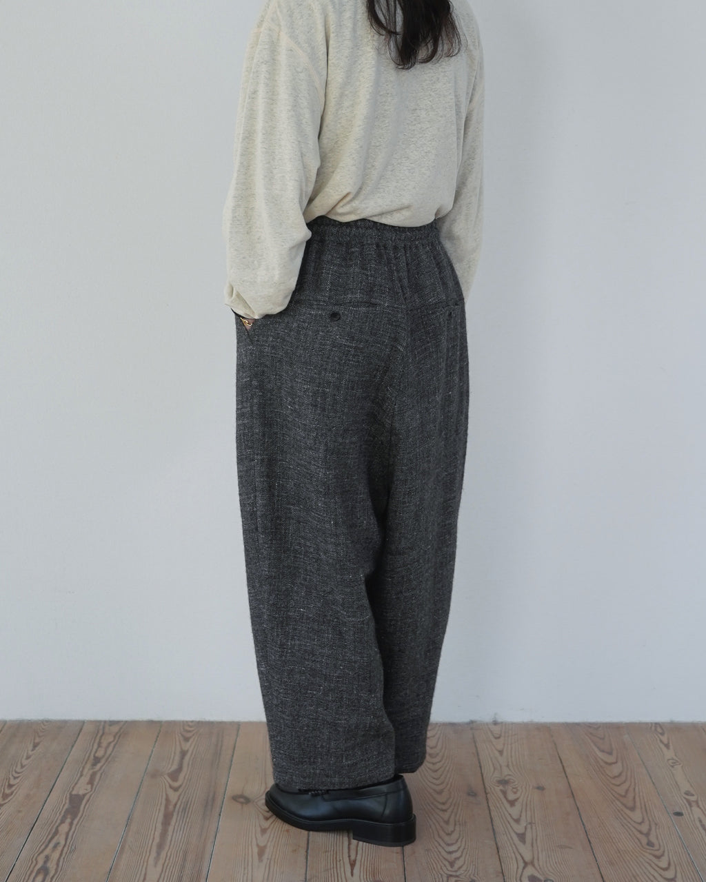 Shetland Wool Linen Rope Belt Easy Sarouel Pants <#charcoal>