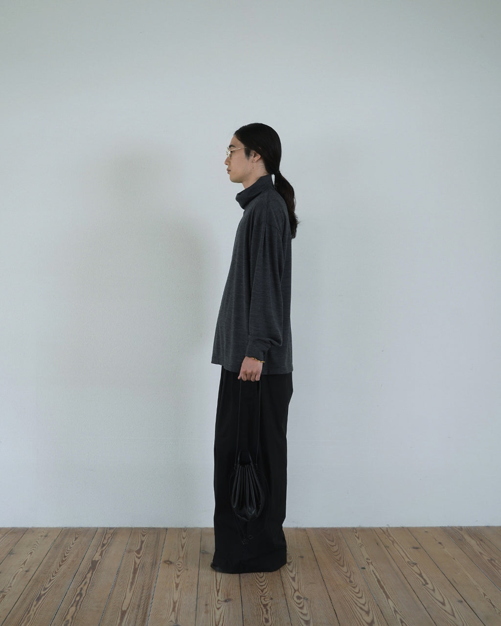 Super100s WOOL Plating Turtleneck L/S Logo TEE <#heather gray>
