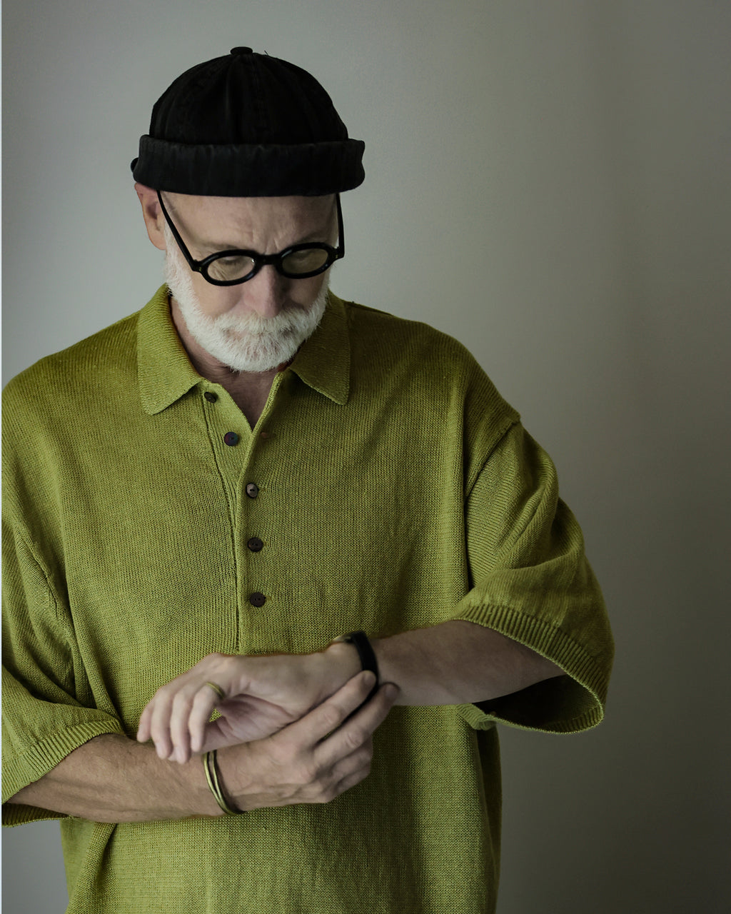 Linen Mid-Gauge Half Sleeve Knit Polo <#yellow>