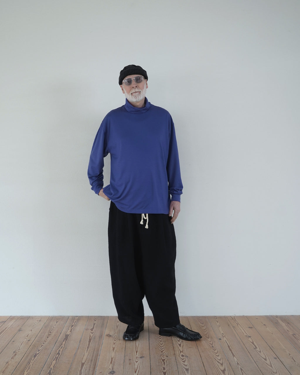 Shetland Wool Linen Rope Belt Easy Sarouel Pants <#black>