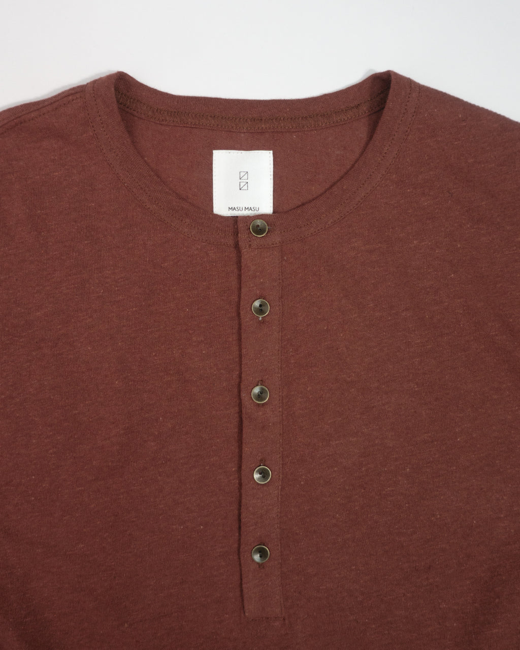 Linen Jersey Henley Neck Middle Length L/S Tee <#terracotta>