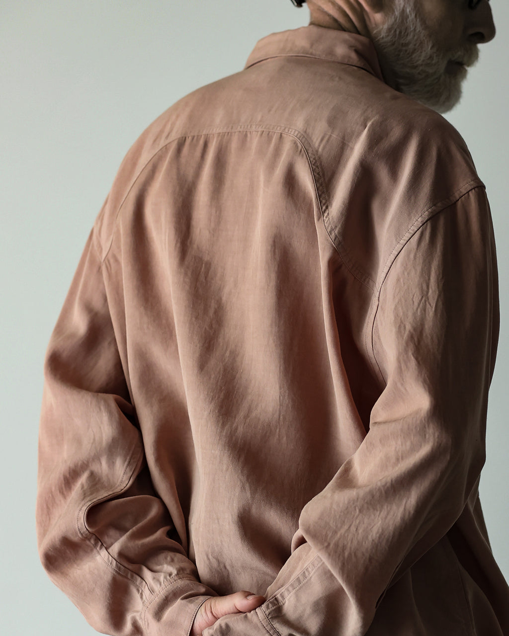 Linen-Tencel Double Pocket Regular Collar Over Shirt <#smoke pink>