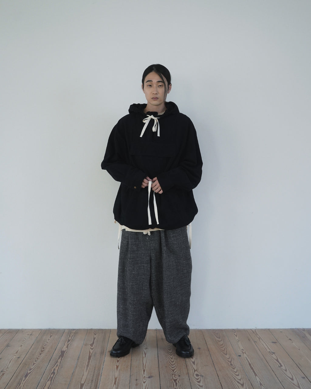 Shetland Wool Linen Rope Belt Easy Sarouel Pants <#charcoal>