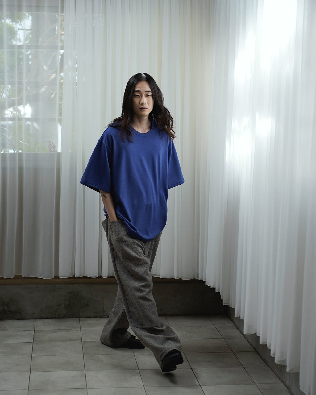 Super100s WOOL Plating Jersey S/S Logo TEE <#royal blue>