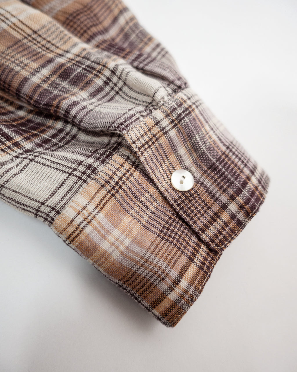 Linen Madras Check Open Collar Long-Sleeve Gathered Shirt<#red check>