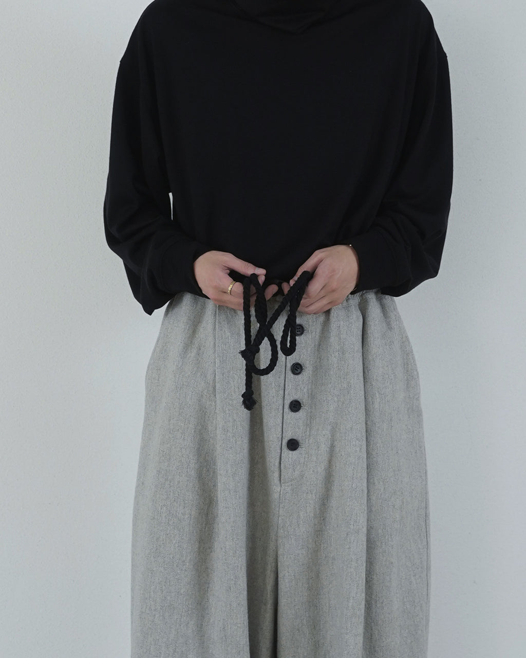 Shetland Wool Linen Rope Belt Easy Sarouel Pants <#light gray>