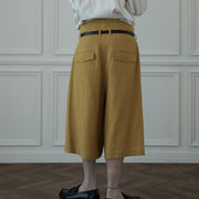 High Waist 2 Tuck Wide Half Trousers.