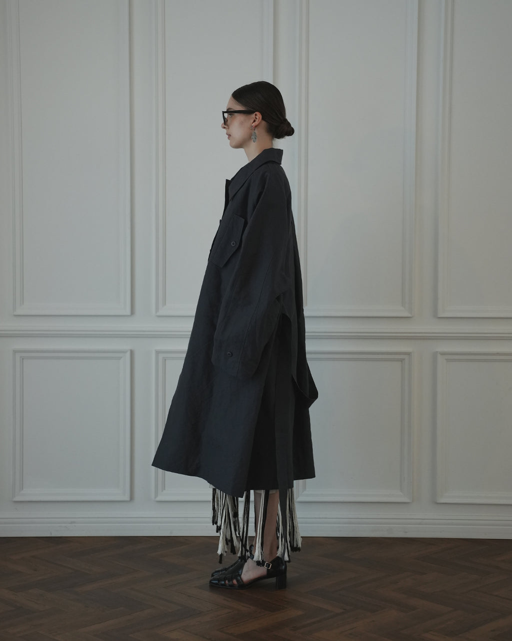 Back Flare A-Line Officer Bal Collar Coat.