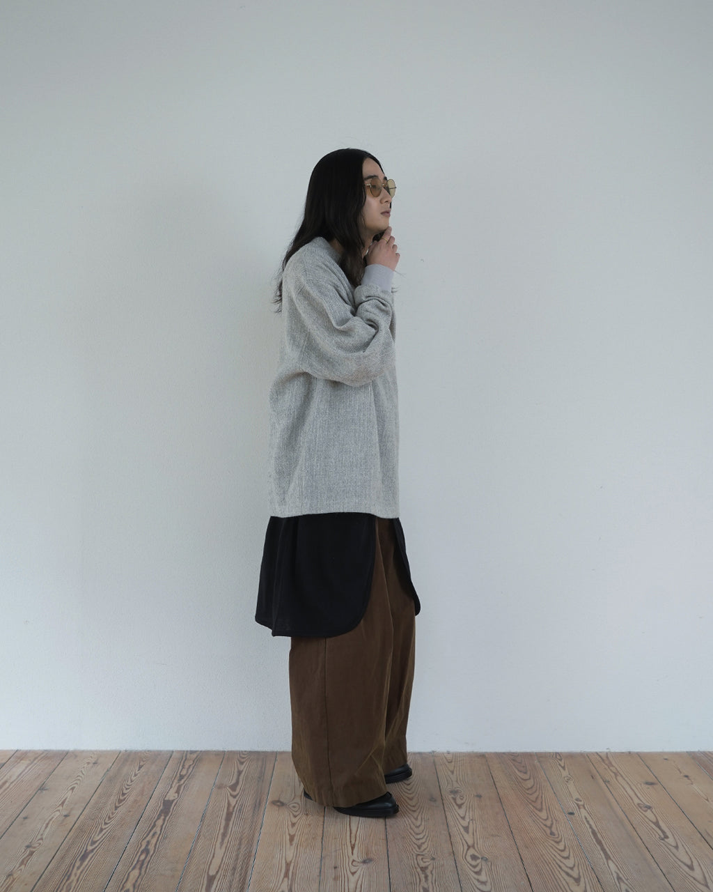 Shetland Wool Linen Crew Neck LS Tuck Rib Pullover <#light gray>